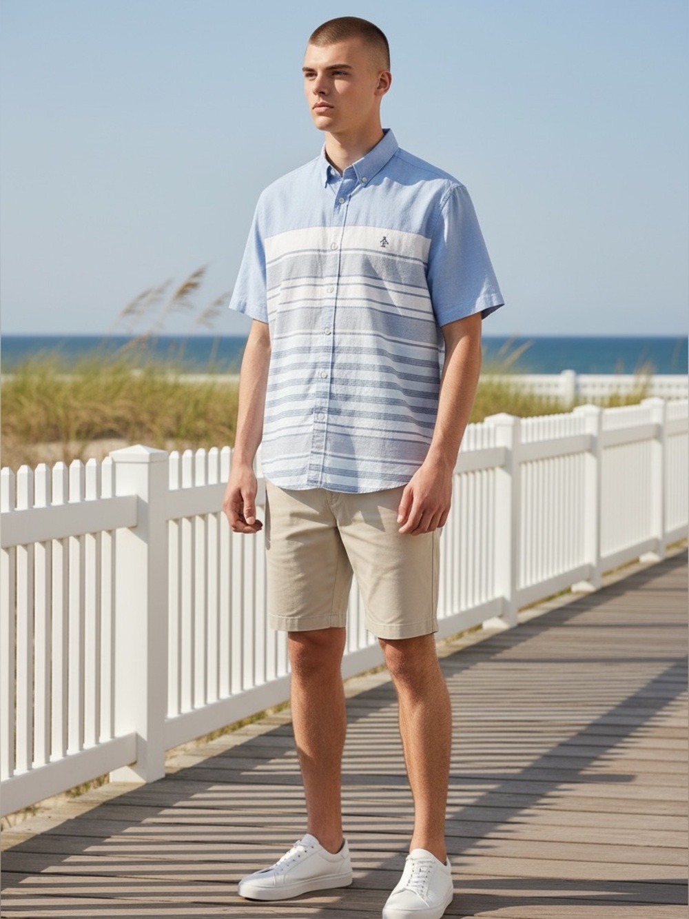 Original Penguin Men’s XXL Striped Short Sleeve Button Down Shirt 100% Cotton